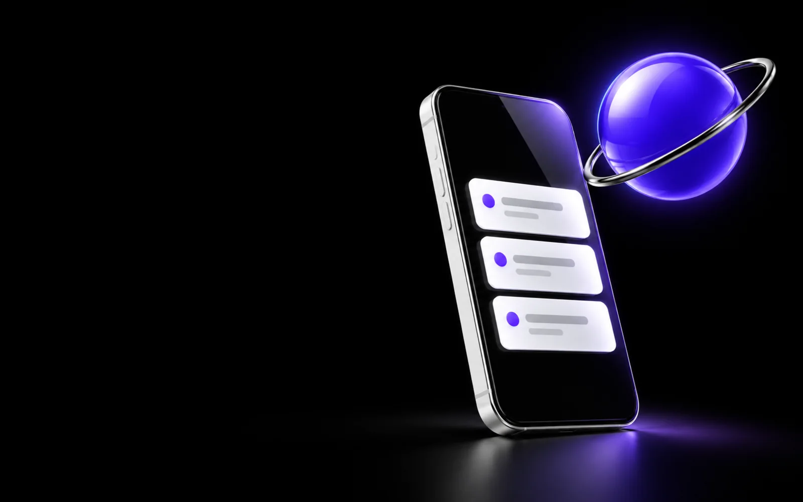 通知が3枚届いたスマホと、AIを表す紫の球